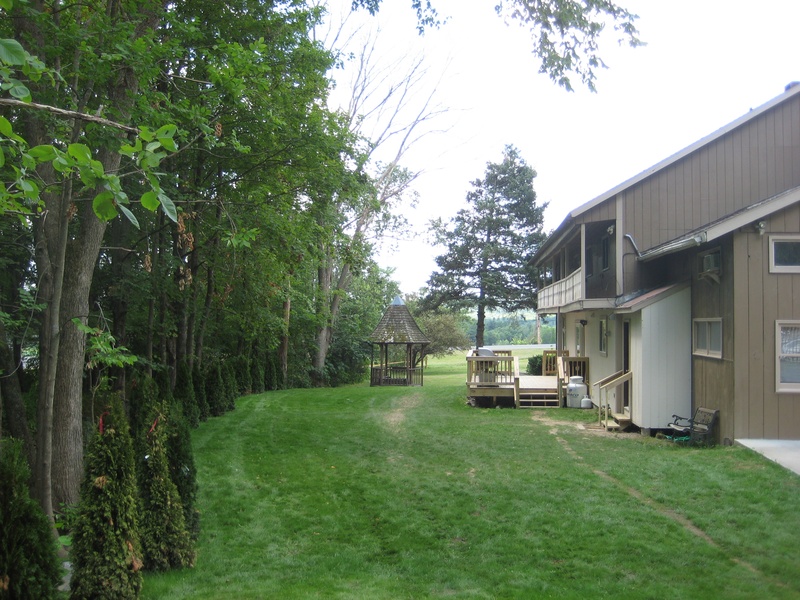 A grassy area near a house.