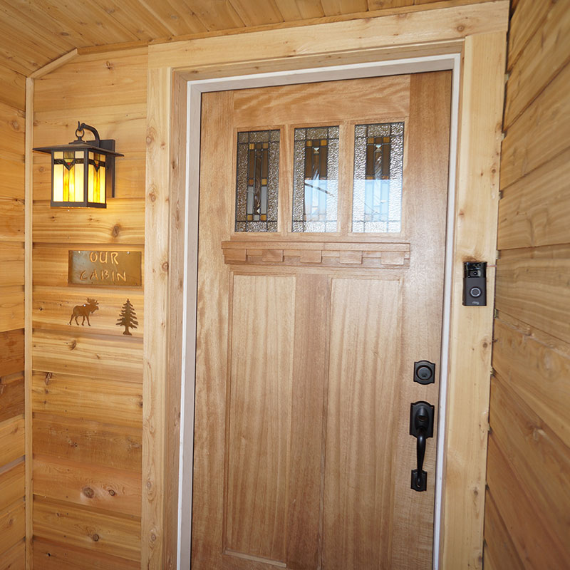 The front door of a cabin