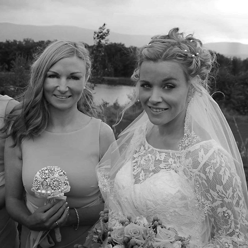 Black and white photo of bride and bridesmaids.