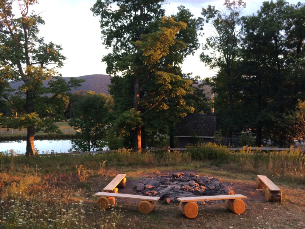 An outdoor firepit area